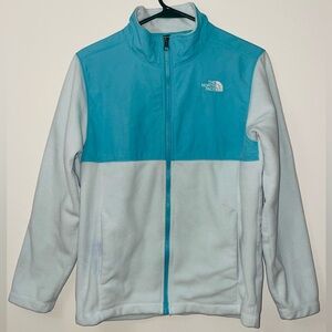 The North Face Girls 2 Tone Light Blue Full Zip Tundra Fleece Jacket
